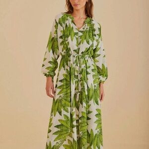 Farm Rio off white palm fan maxi dress/cover up